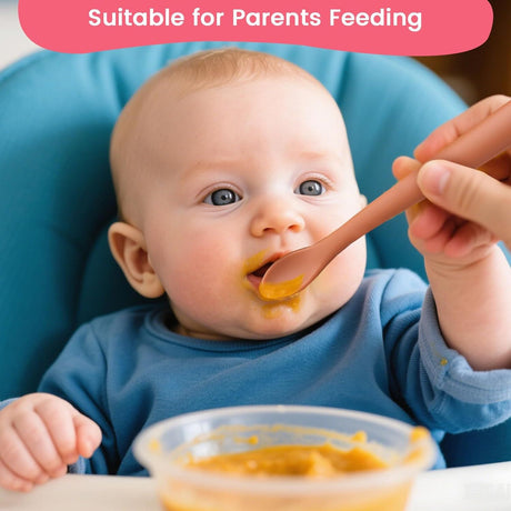 Set of eight soft tip silicone baby feeding spoons