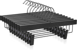 Wooden pants and skirt hangers 10 pack with clips black