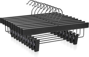 Wooden pants and skirt hangers 10 pack with clips black