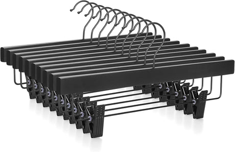 Wooden pants and skirt hangers 10 pack with clips black