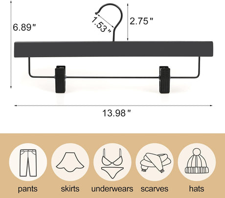 Wooden pants and skirt hangers 10 pack with clips black