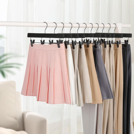 Wooden pants and skirt hangers 10 pack with clips black