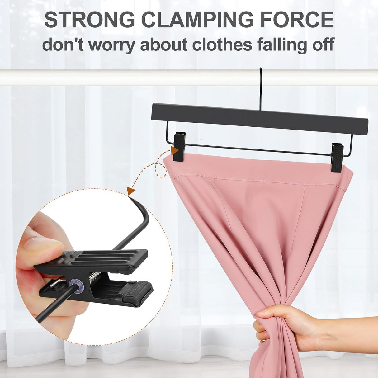 Wooden pants and skirt hangers 10 pack with clips black