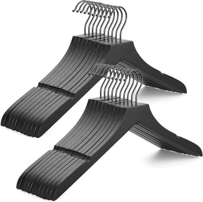 Wooden coat hangers 20 pack rubber wood with black swivel hook