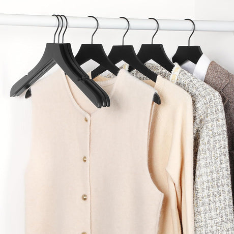 Wooden coat hangers 20 pack rubber wood with black swivel hook