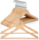Wooden coat hangers 30 pack with swivel hook and pants bar