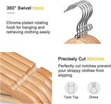 Wooden coat hangers 30 pack with swivel hook and pants bar