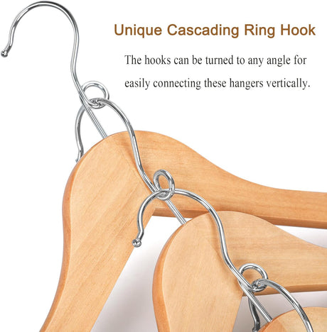 Wooden coat hangers 30 pack with swivel hook and pants bar