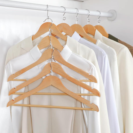 Wooden coat hangers 30 pack with swivel hook and pants bar