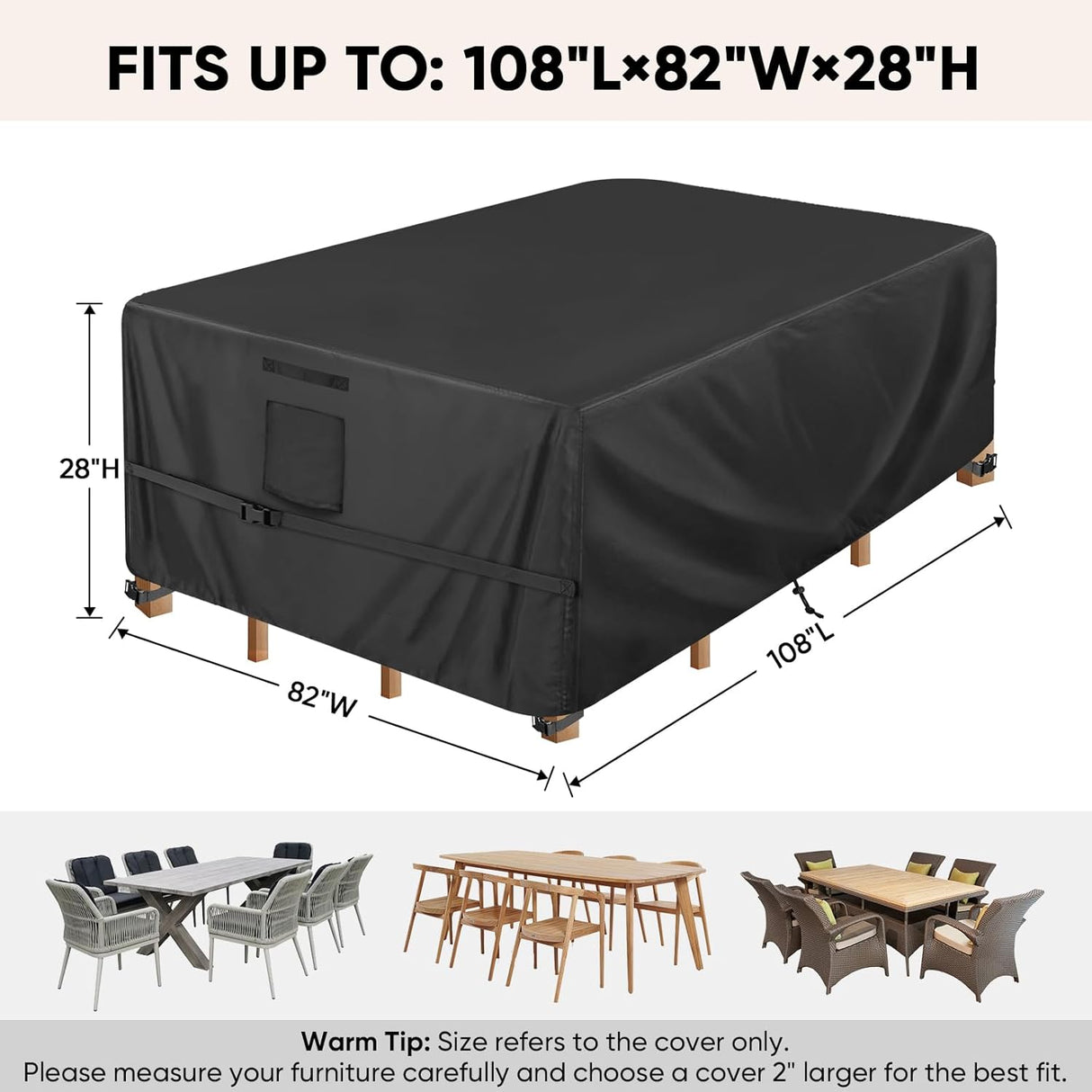 Rectangular Table Cover Oxford 420D, Black 274 x 208 x 71cm