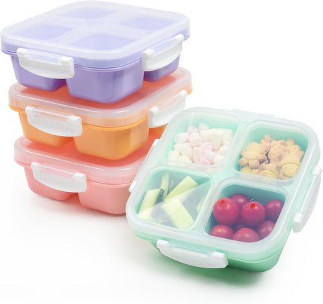Set of four snack containers with four compartments and snap lock lids