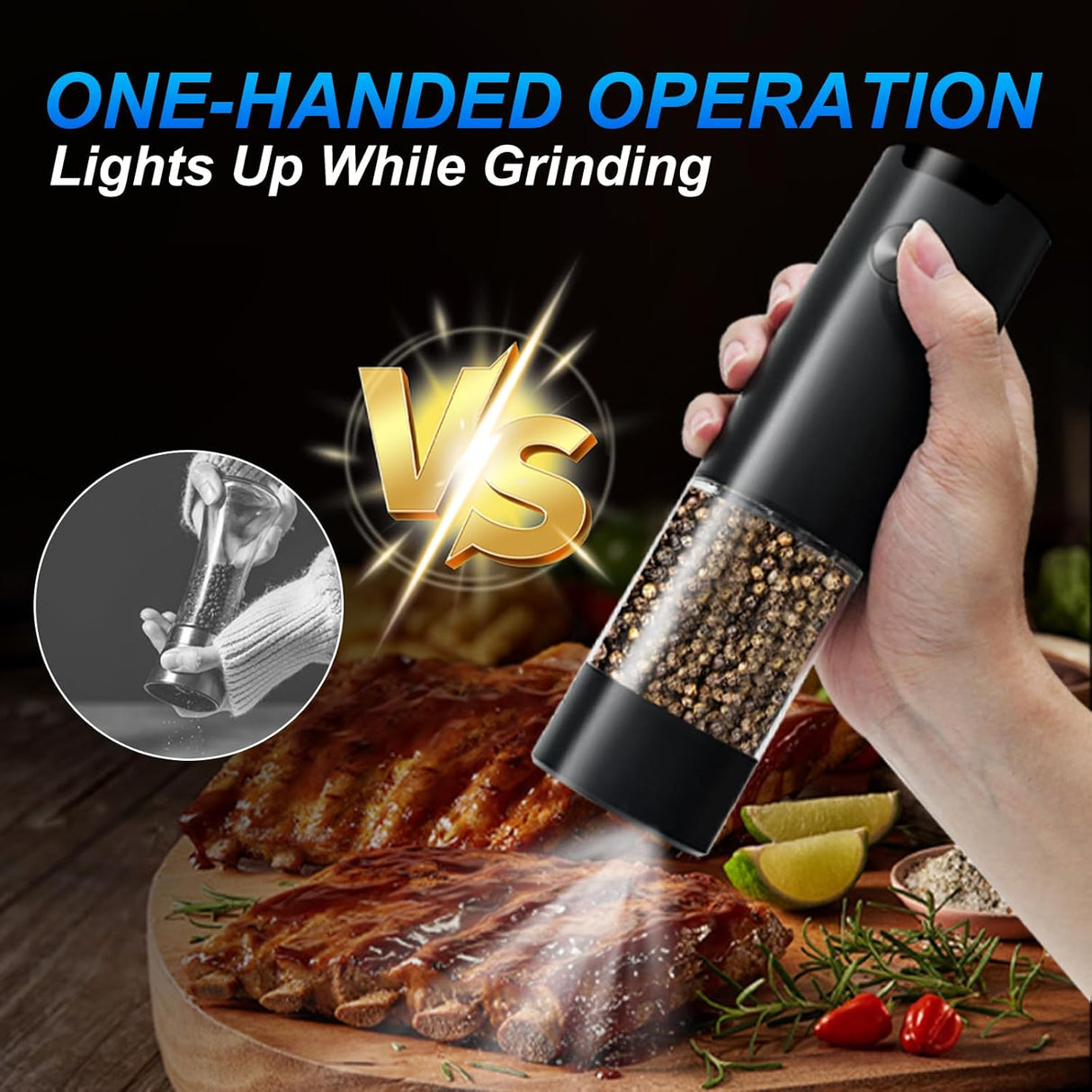 Scopello Salt or Pepper Grinder, Electric, LED Light, Black