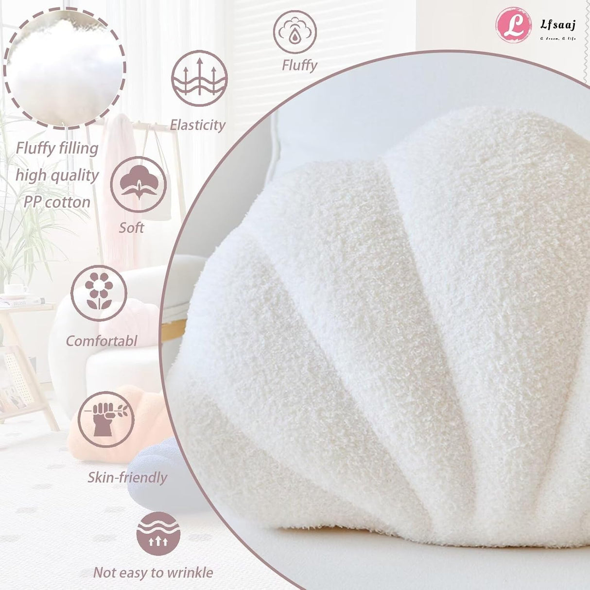 Wentworth Falls Seashell Cushion, Plush, Ivory, 13 Inch