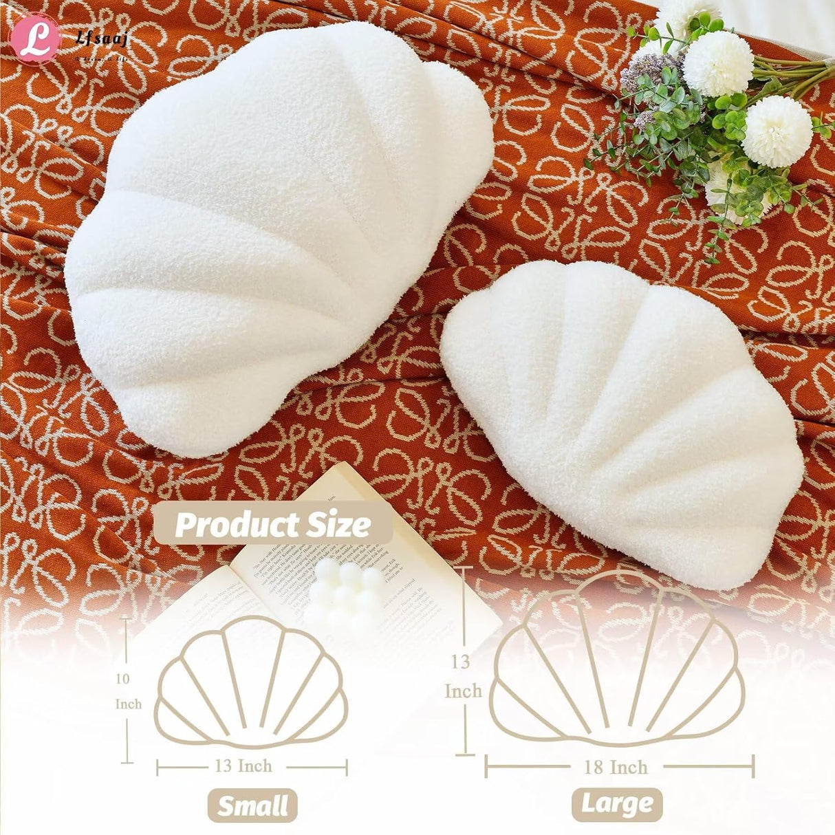 Wentworth Falls Seashell Cushion, Plush, Ivory, 13 Inch