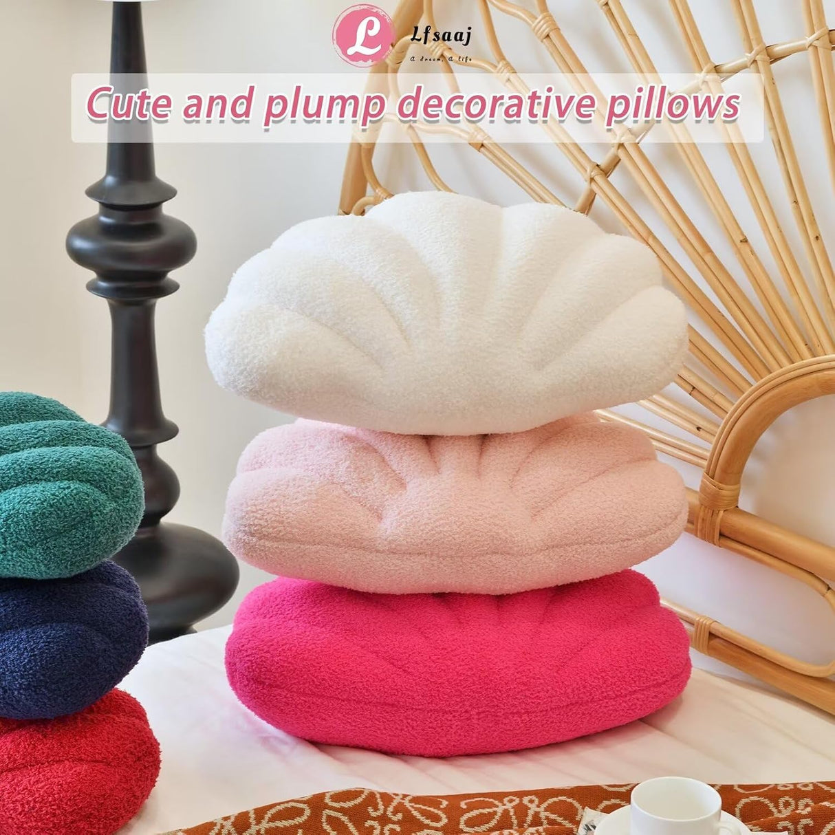 Wentworth Falls Seashell Cushion, Plush, Ivory, 13 Inch