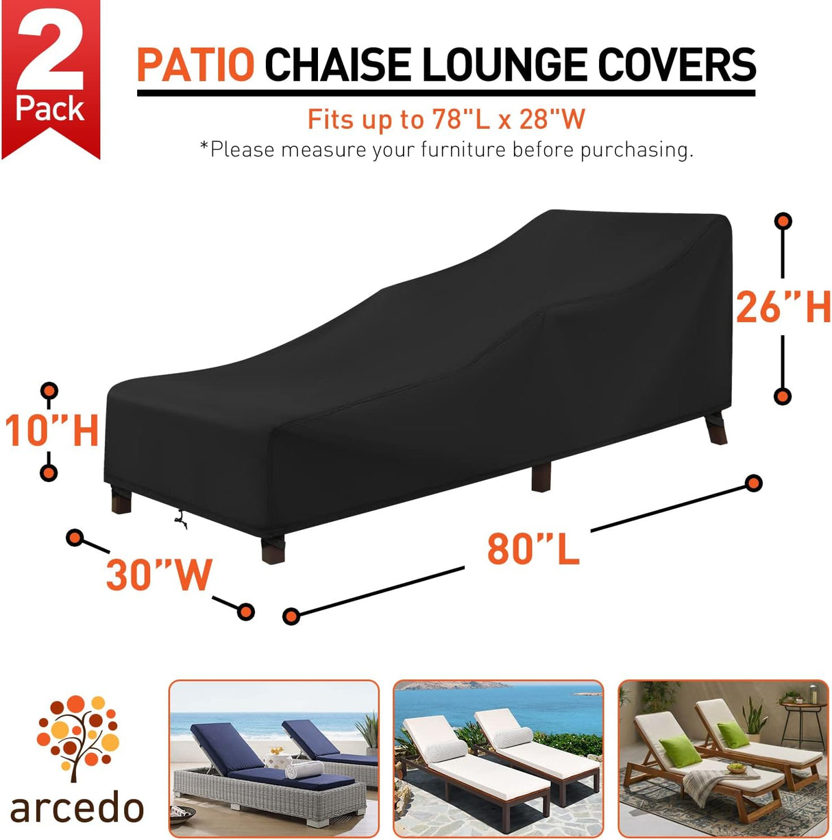Daydream 2pcs Outdoor Lounge Cover, Black Waterproof