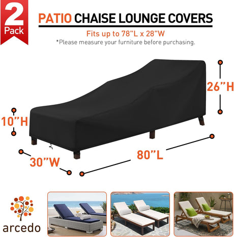 Daydream 2pcs Outdoor Lounge Cover, Black Waterproof