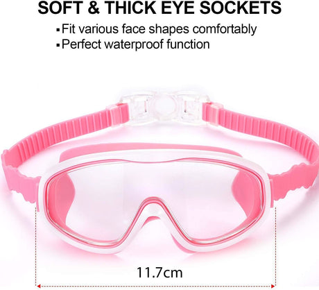 Kids Swimming Goggles with Nose Clips and Ear Plugs, 2 Pack, Purple and Pink