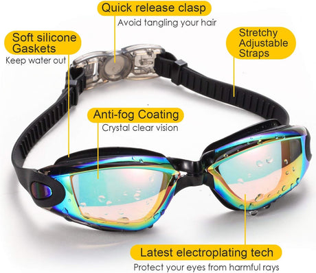 Anti Fog Swimming Goggles, 2 Pack, Black and Blue