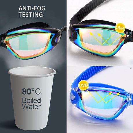 Anti Fog Swimming Goggles, 2 Pack, Black and Blue