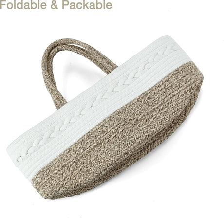 Brown cotton rope baby diaper caddy organiser with three compartments