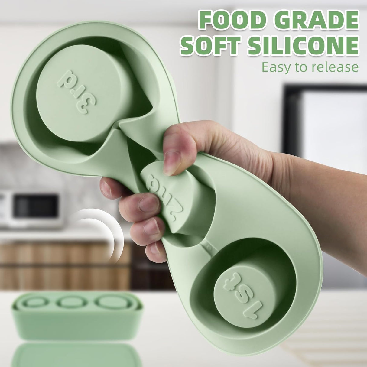 Malcesine Ice Cube Tray, Cylinder, Silicone, 3pcs, Green, 40 oz