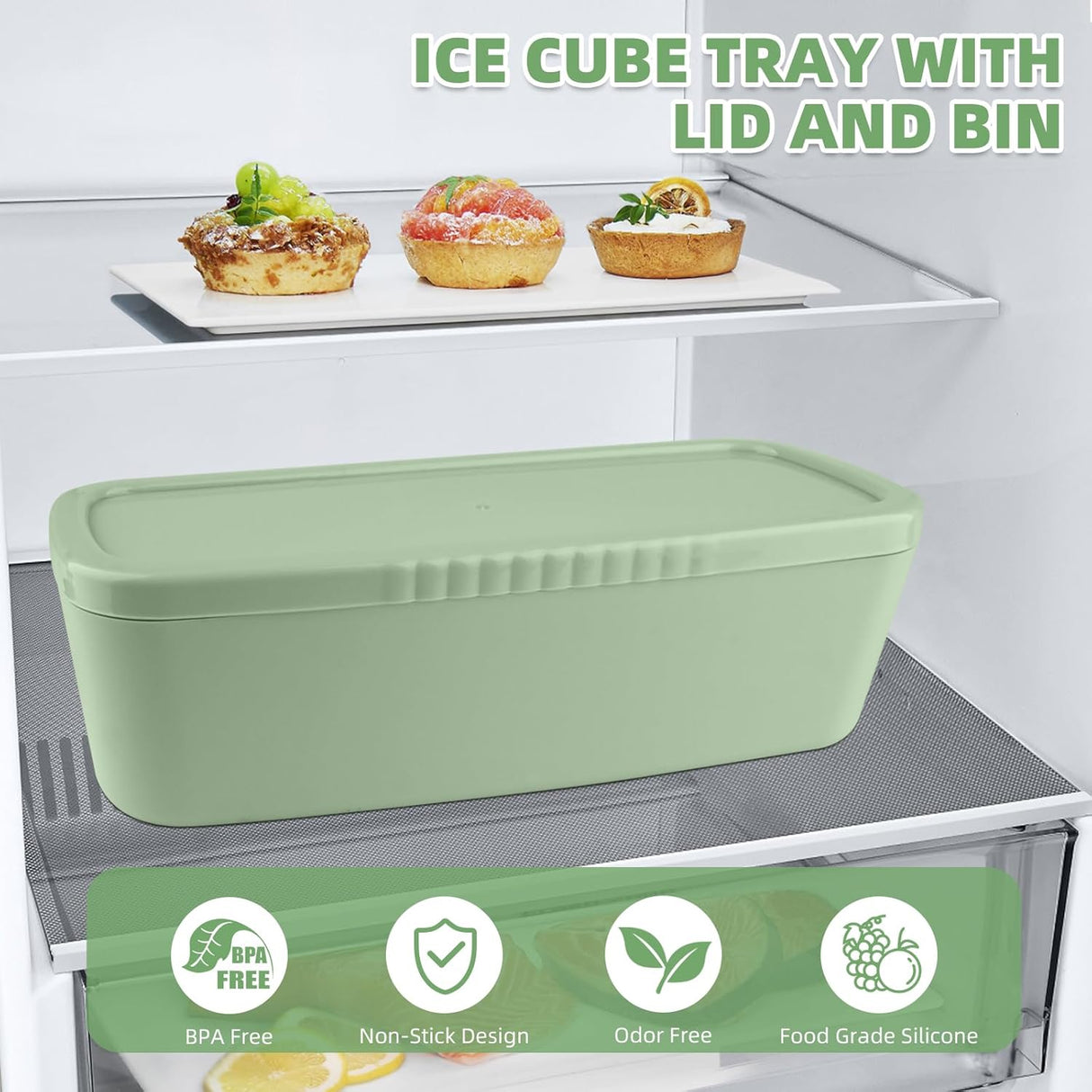 Malcesine Ice Cube Tray, Cylinder, Silicone, 3pcs, Green, 40 oz