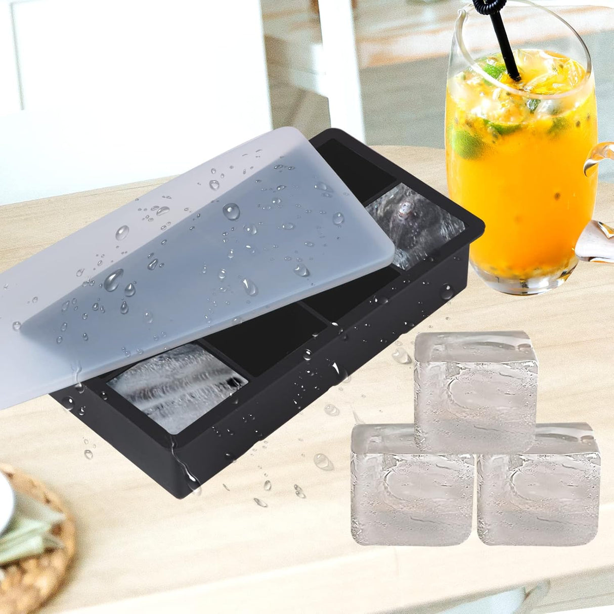 Dispute Ice Cube Tray, Large 2 Inch Square, Silicone with Lid