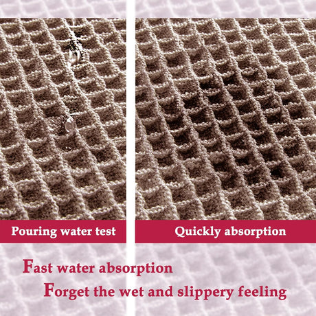 Underside of the tan waffle bath mat showing the non slip backing