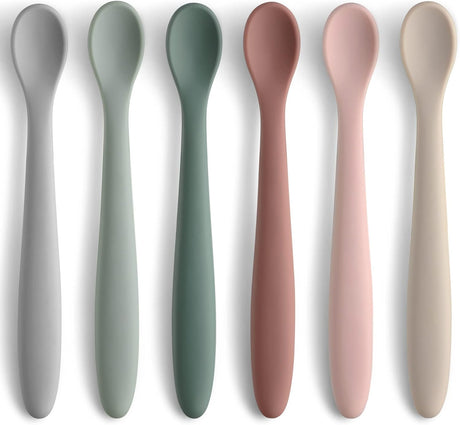 6 Piece Silicone Baby Feeding Spoons Soft Tip First Stage Set