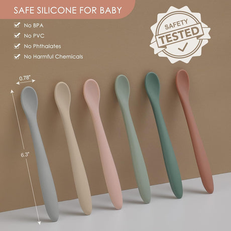 6 Piece Silicone Baby Feeding Spoons Soft Tip First Stage Set