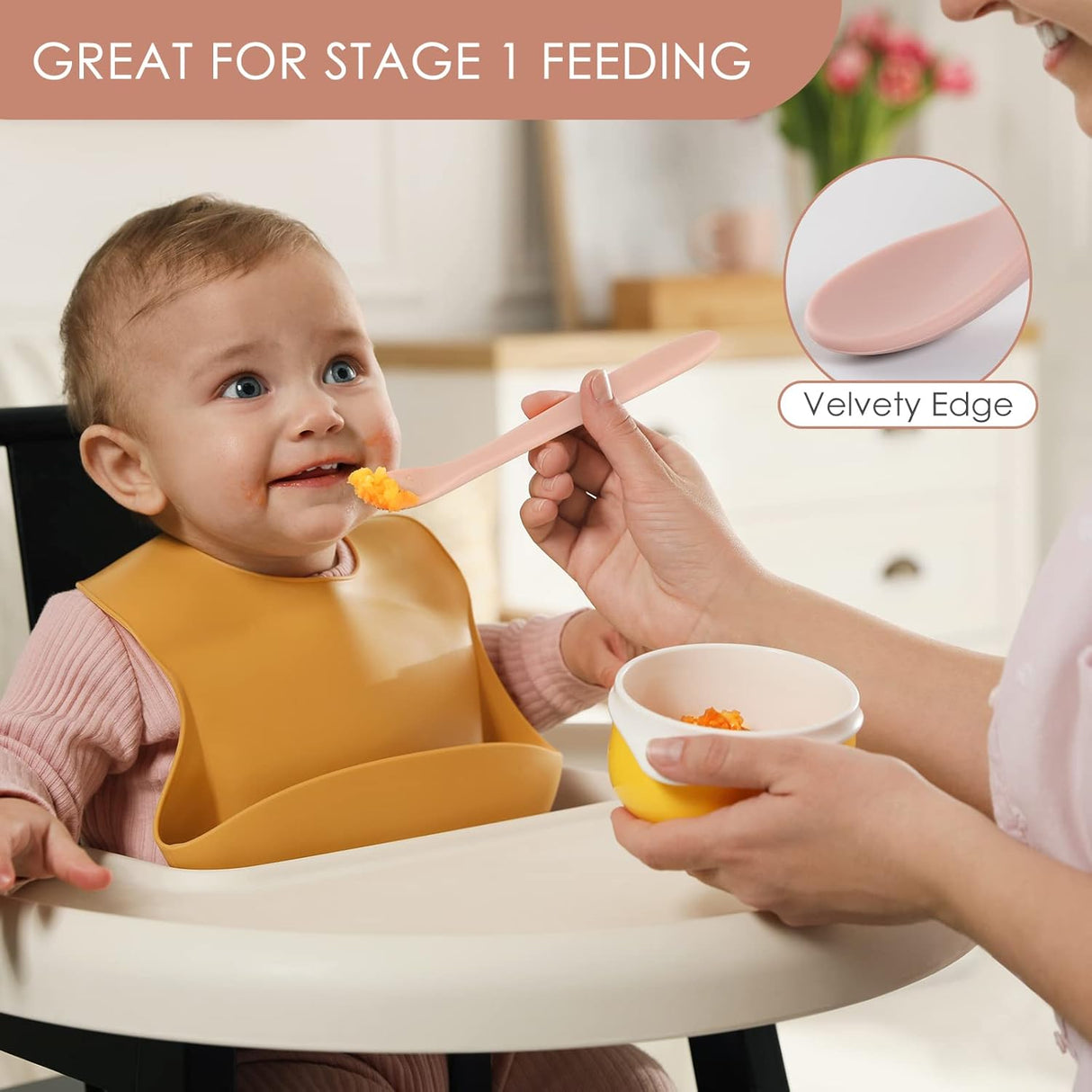 6 Piece Silicone Baby Feeding Spoons Soft Tip First Stage Set