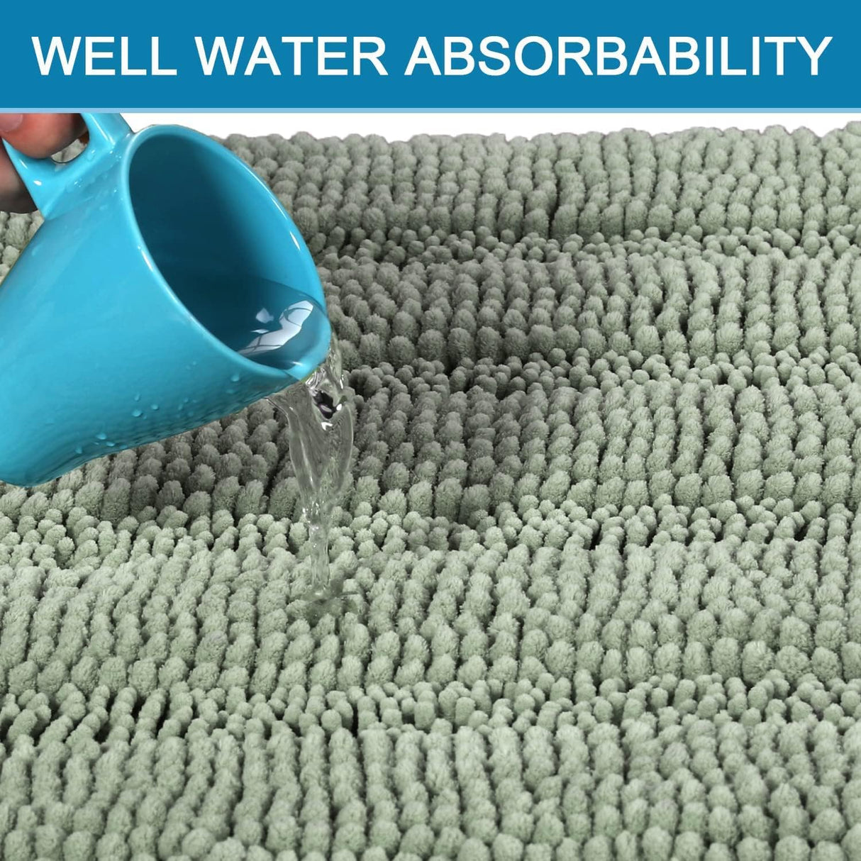 Underside of the chenille bath rug showing the non slip backing