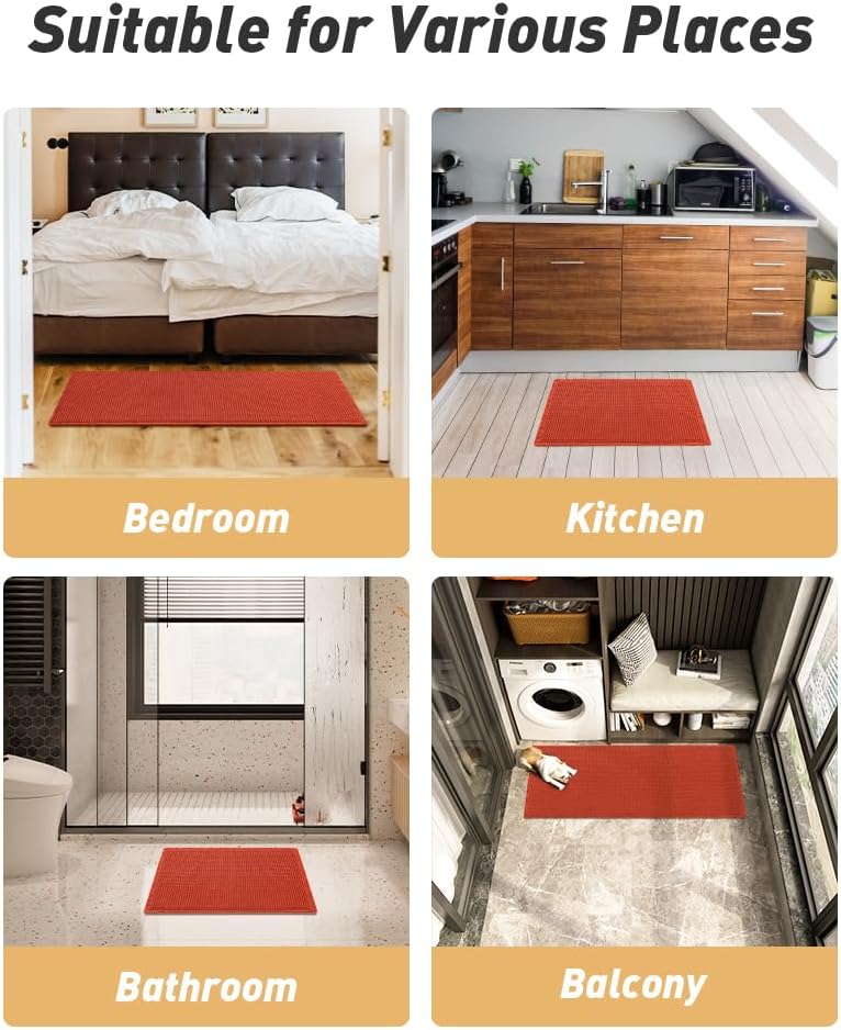Orange waffle bath mat shown flat to display its size and tassel trim