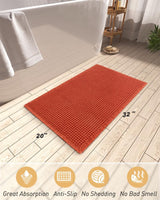 Close up of the deep waffle texture on the large orange bath mat
