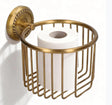 Brushed brass wall mounted toilet paper holder basket with perforated pattern