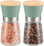 Sciacca green salt and pepper grinder set with glass jars and bamboo lids
