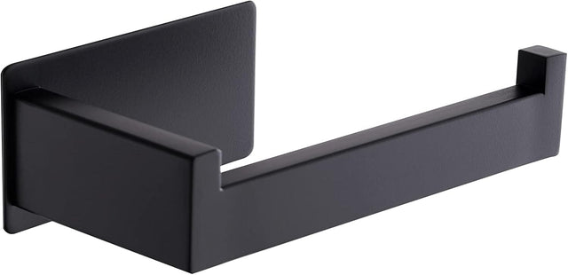 Black stainless steel no drill toilet roll holder with L shaped profile