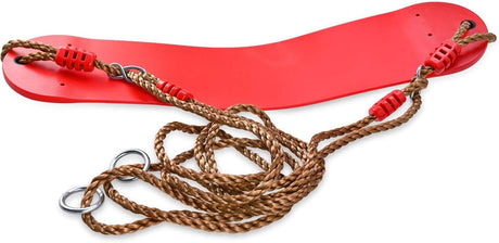 Child sitting on red soft swing seat