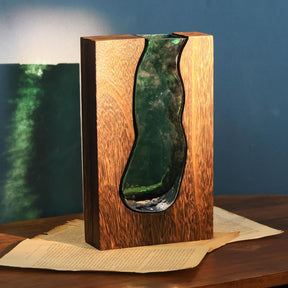 Wood and glass vase with removable glass insert