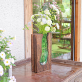 Wood and glass vase with removable glass insert