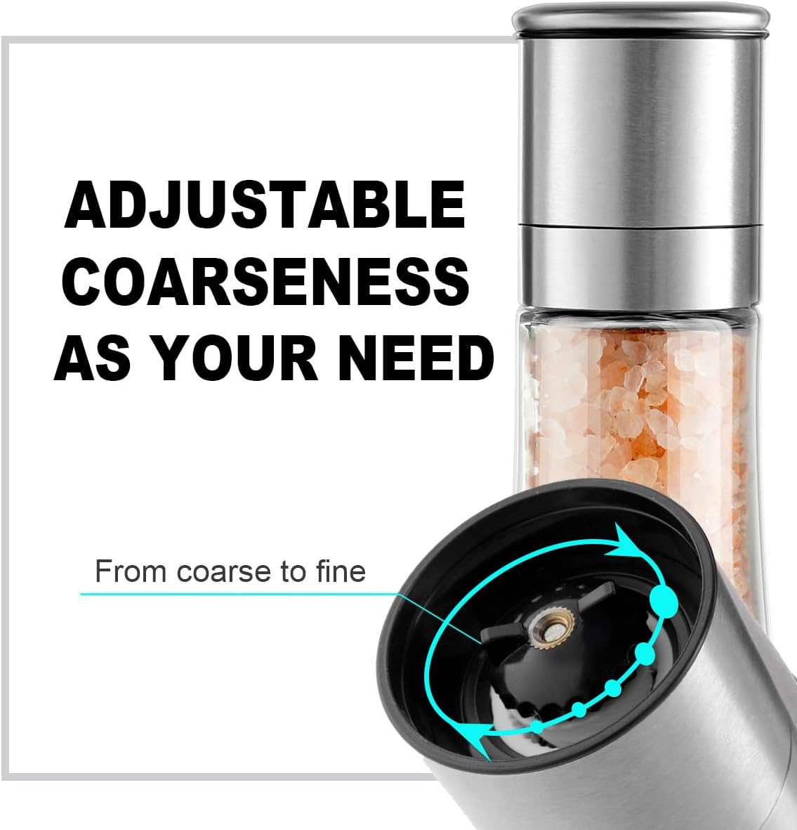 Marsala Salt or Pepper Grinder, Glass, Adjustable Ceramic Core
