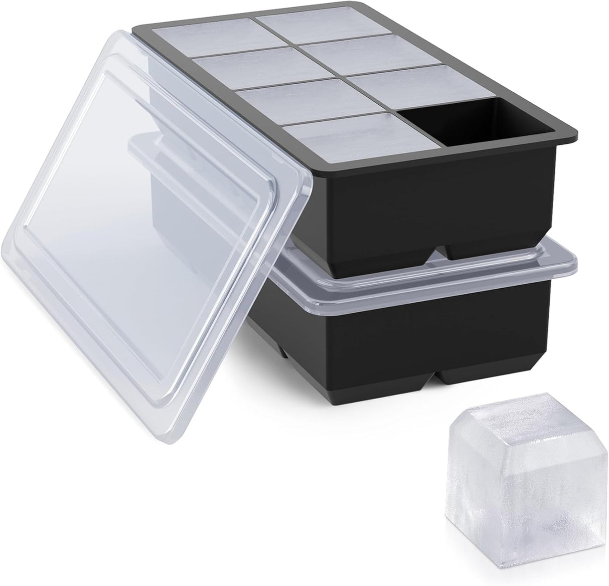 Large Ice Cube Trays with Lids, 2 Pack, Makes 16 Cubes