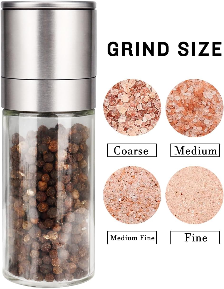 Trapani Salt and Pepper Grinder Set, Glass and Stainless Steel, Ceramic Rotor, 2pcs
