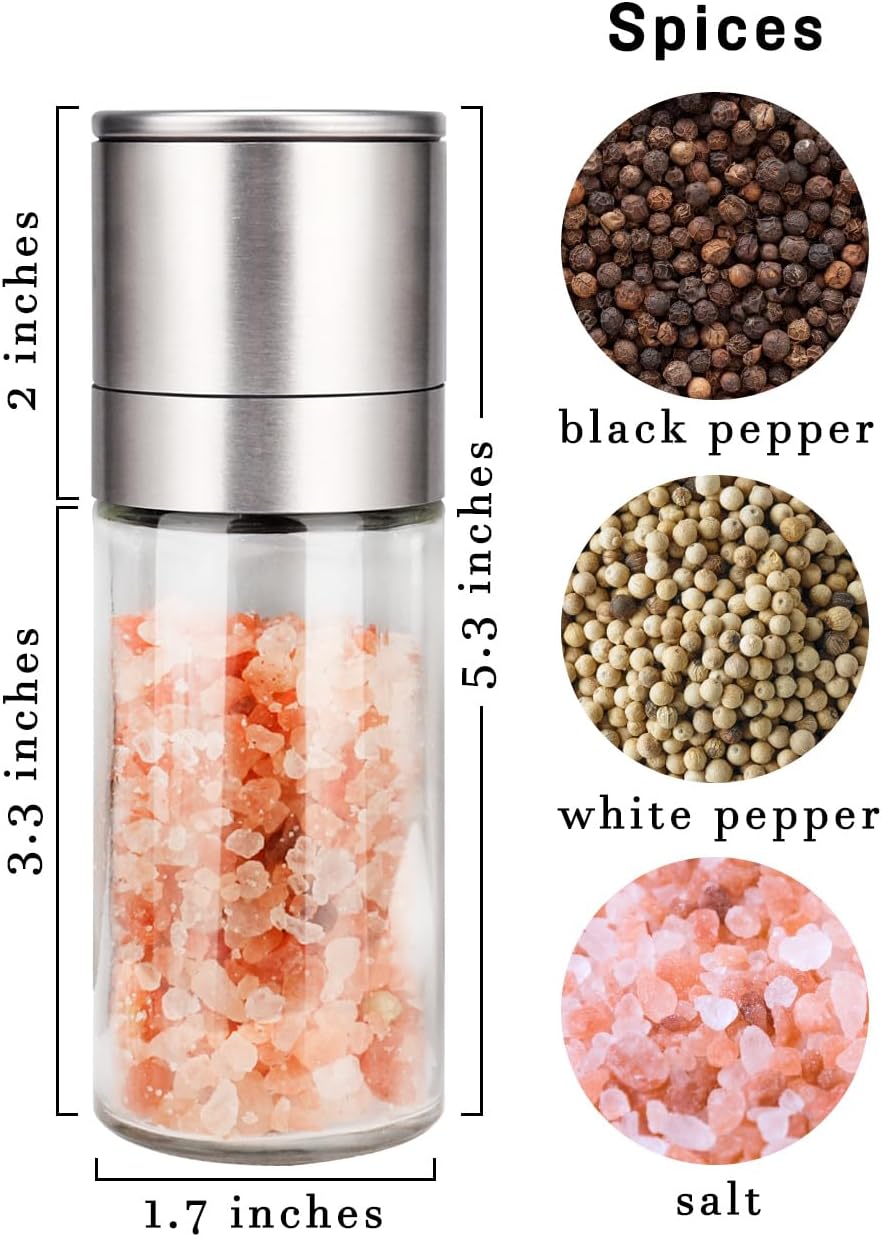 Trapani Salt and Pepper Grinder Set, Glass and Stainless Steel, Ceramic Rotor, 2pcs