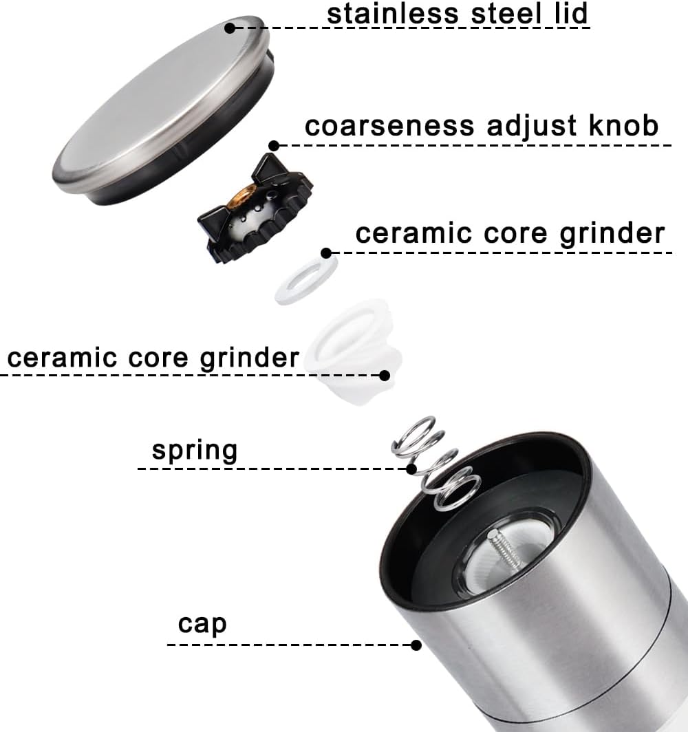 Trapani Salt and Pepper Grinder Set, Glass and Stainless Steel, Ceramic Rotor, 2pcs