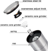 Trapani Salt and Pepper Grinder Set, Glass and Stainless Steel, Ceramic Rotor, 2pcs