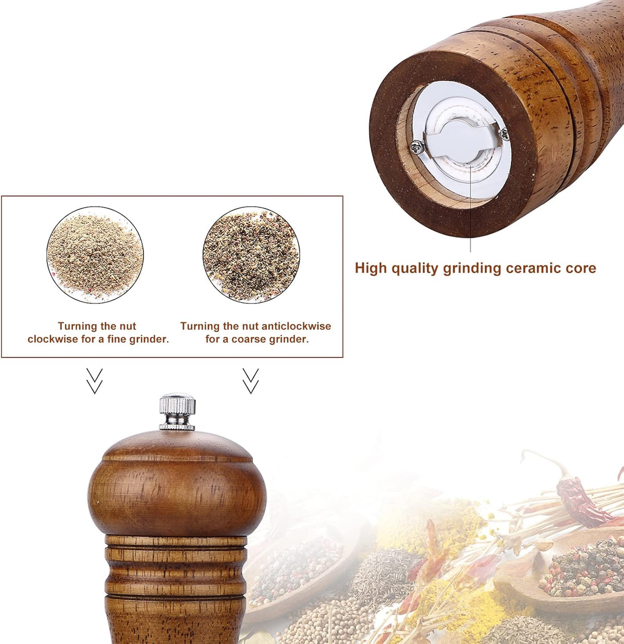 Catania Pepper Grinder, Oak Wood, Ceramic Mechanism, Dark, 8 Inch