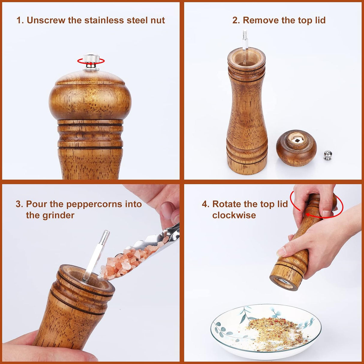 Catania Pepper Grinder, Oak Wood, Ceramic Mechanism, Dark, 8 Inch