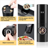 Erice Salt or Pepper Grinder, Electric, Battery Powered, LED Light, Silver